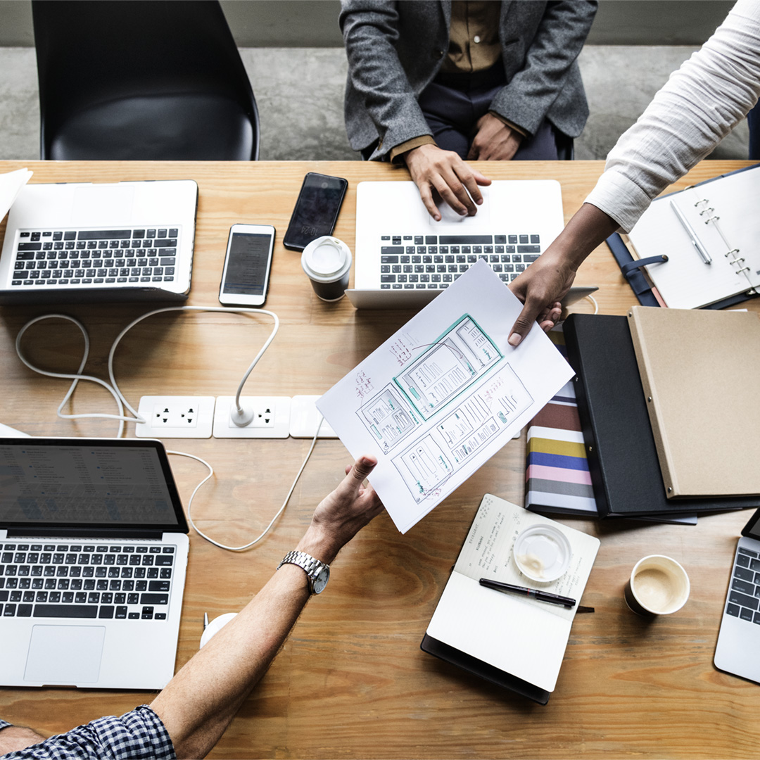 Group of people working on website template